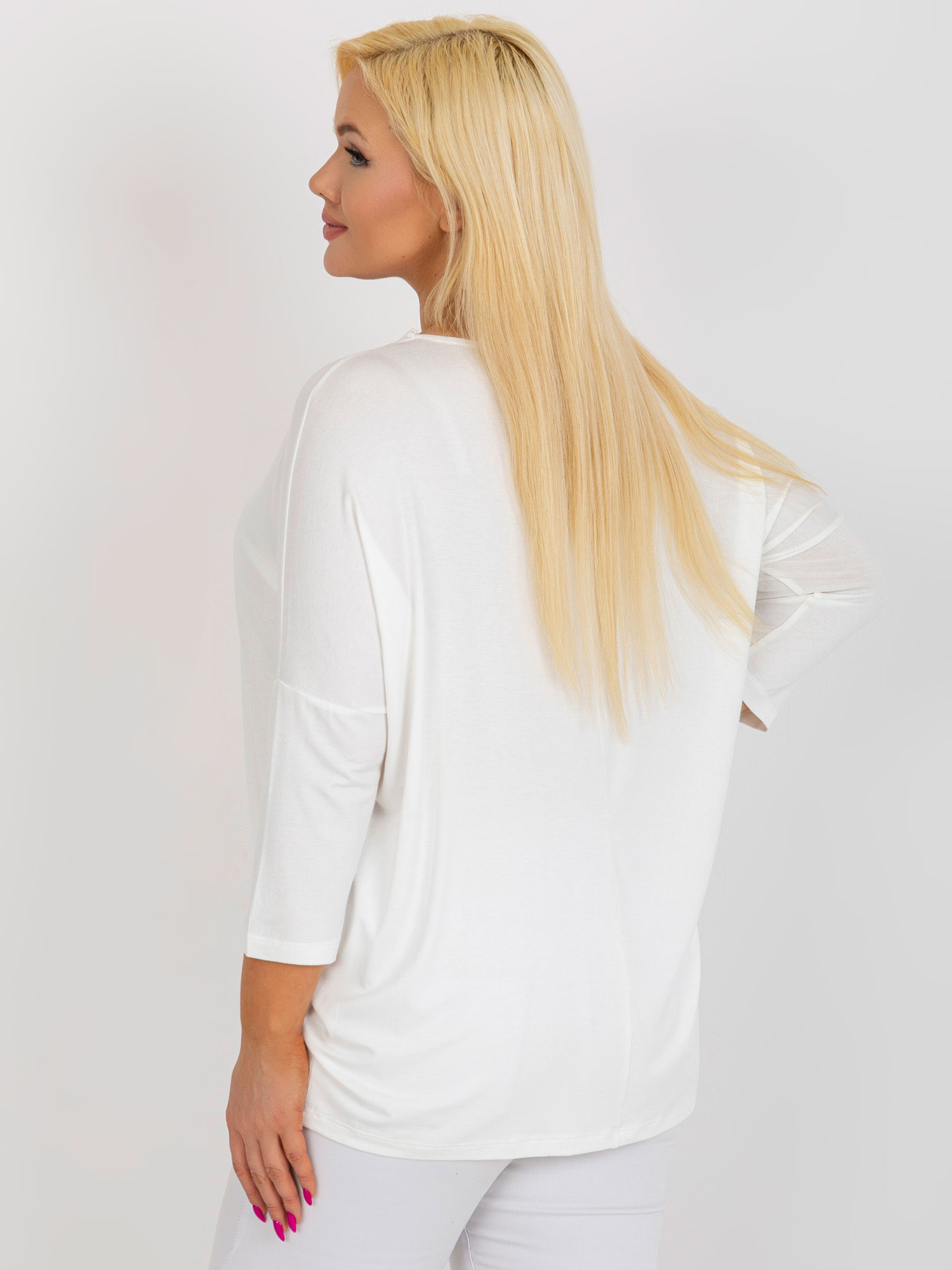 Ecru bluzka plus size basic z rękawem 3/4