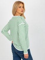Hurt Biało-zielony damski sweter klasyczny w paski RUE PARIS