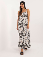 Wholesale Black-and-white long dress with ruffle.