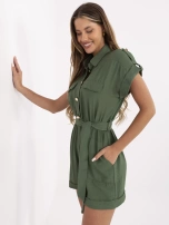 Khaki summer jumpsuit with buttons.