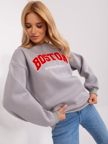 Großhandel Grauer Sweatshirt ohne Kapuze im Oversize-Schnitt.