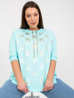 Miętowa bawełniana bluzka plus size z nadrukiem
