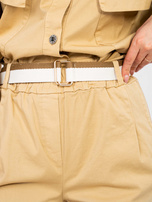 Camelowe bawełniane spodnie carrot 