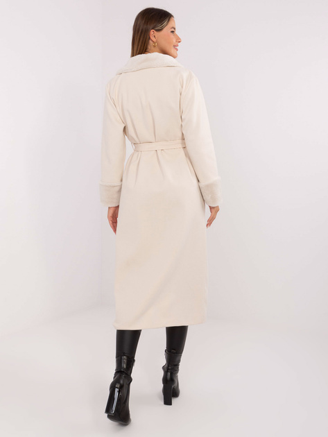 Ecru dwurzędowy płaszcz z kołnierzem RUE PARIS