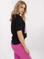 Czarny damski t-shirt z nadrukiem kota