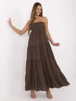 Brązowa maxi sukienka bandeau z wiskozą