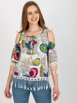 Hurt Biała bluzka z nadrukiem i ozdobnym wykończeniem