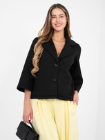Black foam coat with pockets.
