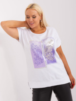 Hurtownia Biało-fioletowa bluzka plus size z rozcięciami
