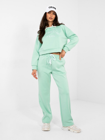 Pastelowy zielony dresowy komplet z krótką bluzą