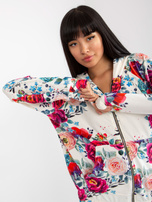 Hurtownia Biała welurowa bluza rozpinana w kwiaty RUE PARIS 