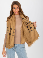 Hurtownia Ciemnobeżowy damski szal z printami