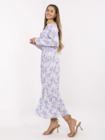 Beżowo-niebieska sukienka hiszpanka z falbaną RUE PARIS