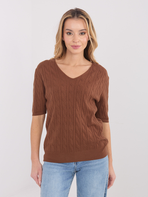 Jasnobrązowy damski sweter z krótkim rękawem