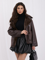 Oversized chocolate coat with button closure.