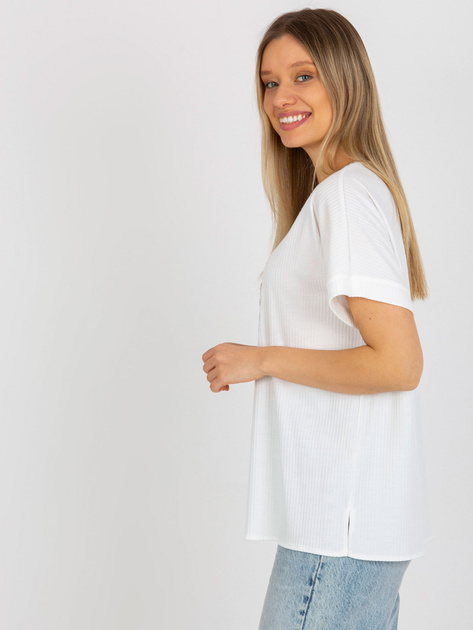 Hurtownia Ecru damska bluzka oversize z misiem w prążek