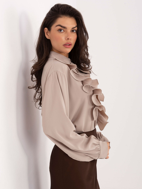 Beżowa rozpinana koszula z bufiastym rękawem