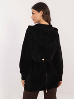 Hurtownia Czarny damski płaszcz alpaka z kapturem