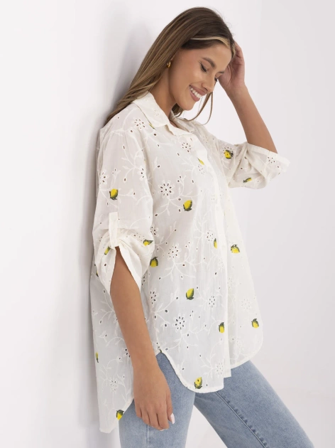 Ecru ażurowa koszula damska w cytryny