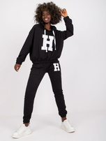 Czarny bawełniany komplet dresowy z bluzą z kapturem Natela