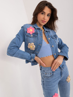 Hurt Niebieska kurtka jeansowa z aplikacjami