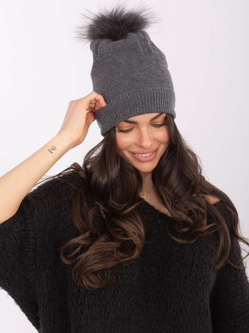 Ciemnoszara zimowa czapka z pomponem