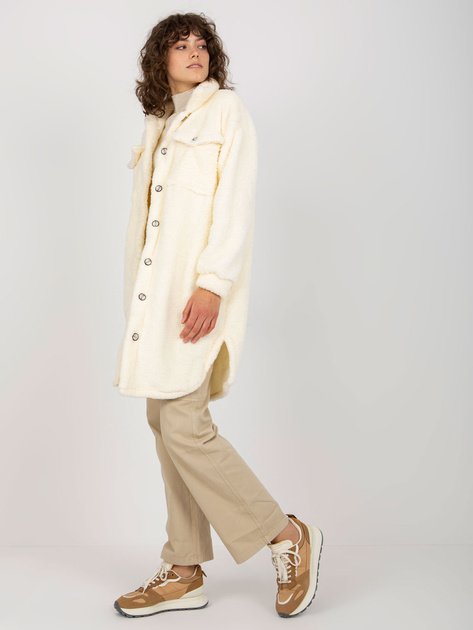 Hurt Ecru długa koszula futrzana z kołnierzykiem RUE PARIS