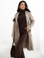 Beige melange transitional coat with loose lapels.