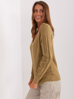 Hurt Oliwkowy sweter z warkoczami i ściągaczami