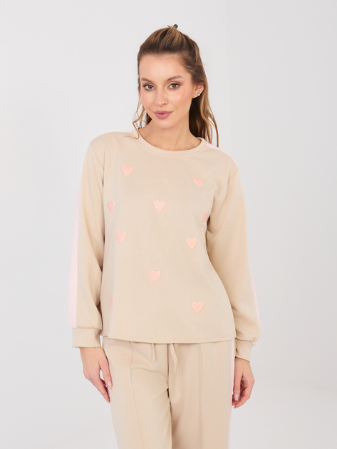 Beżowy dresowy komplet z bluzą w serduszka RUE PARIS