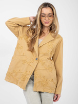 Camelowa jeansowa marynarka z aplikacją 3D RUE PARIS  