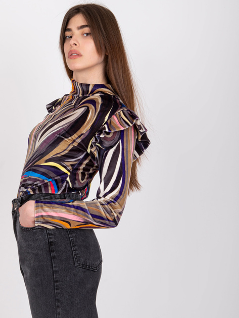 Czarna welurowa bluzka z długim rękawem Lina