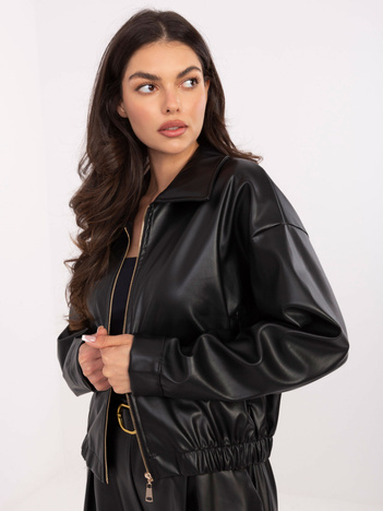 Czarna skórzana kurtka z kieszeniami RUE PARIS