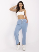 Blue trousers made of pleasant-to-touch material.