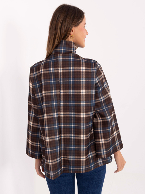 Ciemnobrązowo-niebieski płaszcz ze stójką