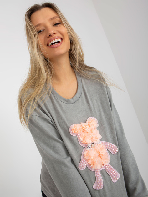 Hurtownia Szary damski sweter klasyczny z aplikacją 3D