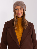 Hurt Brązowa damska czapka zimowa z dżetami