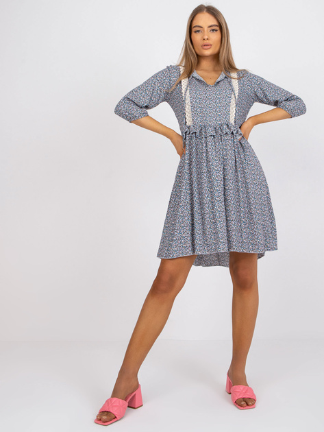 Niebieska sukienka na co dzień we wzory RUE PARIS