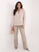 Jasnobeżowy krótki płaszcz dwurzędowy RUE PARIS 