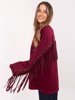 Bordowa damska bluza z frędzlami