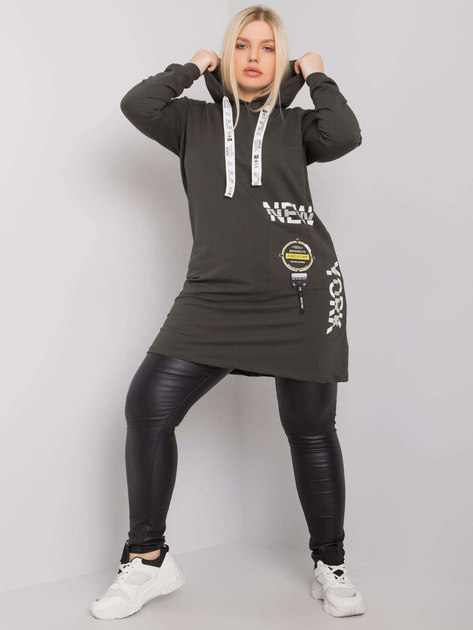 Ciemna khaki tunika plus size z kapturem Ashford
