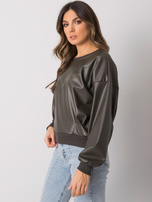 Ciemna khaki bluza z wstawką z ekoskóry Ancora RUE PARIS