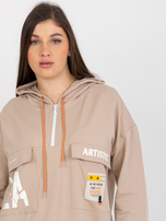 Hurtownia Beżowa dłuższa bluza plus size z kapturem