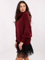 Bordowy damski sweter w jednolitym kolorze