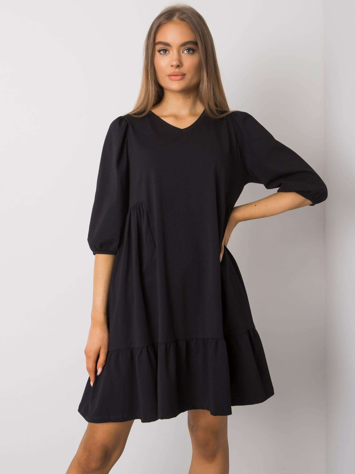 Schwarzes Kleid aus Baumwolle Yelda.