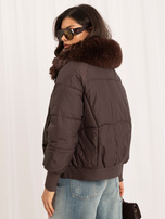 Brown winter jacket with removable fur.