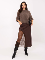 Brązowa midi spódnica satynowa z koronką RUE PARIS 