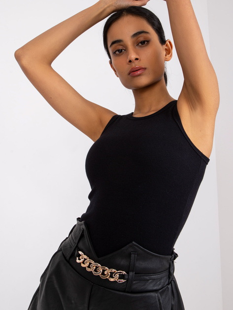 Czarny prążkowany top na ramiączkach Eston RUE PARIS