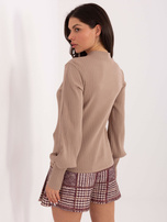 Ciemnobeżowa bluzka basic z długim rękawem RUE PARIS 