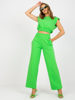 Jasnozielony komplet basic z szerokimi spodniami RUE PARIS 